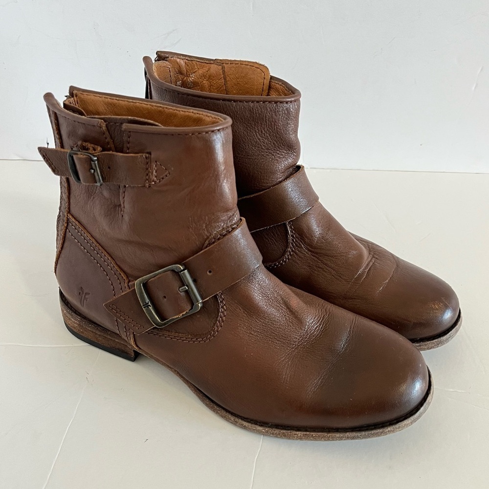Frye Tyler Engineer Boots Cognac Brown Leather Size 6.5B